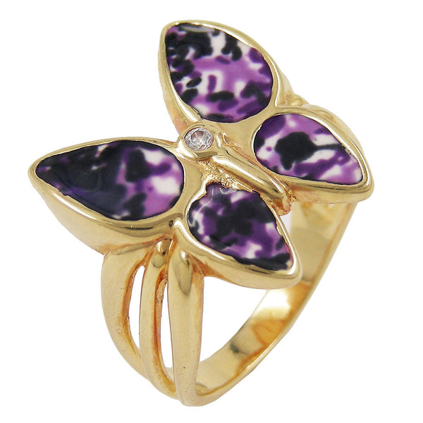 Ring 18x20mm Schmetterling lila farbig lackiert 3 Mikron vergoldet Ringgröße 58