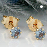 Stecker 3mm synthetischer Aquamarin 9Kt GOLD