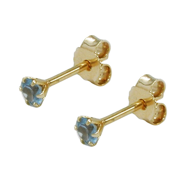 Stecker 3mm synthetischer Aquamarin 9Kt GOLD