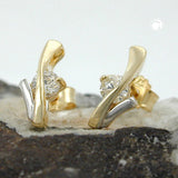 Stecker 10x5mm bicolor mit Zirkonia 9Kt GOLD