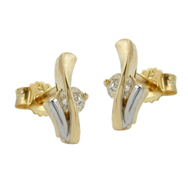Stecker 10x5mm bicolor mit Zirkonia 9Kt GOLD