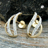 Stecker 14x7,7mm Halbcreole mit Zirkonias 9Kt GOLD