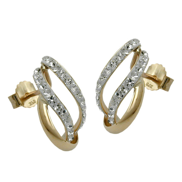 Stecker 14x7,7mm Halbcreole mit Zirkonias 9Kt GOLD