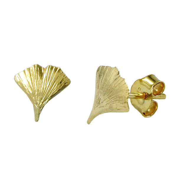 Stecker 9mm Ginkgoblatt glänzend 8Kt GOLD
