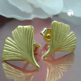Stecker, 12mm Ginkgoblatt matt 8Kt GOLD