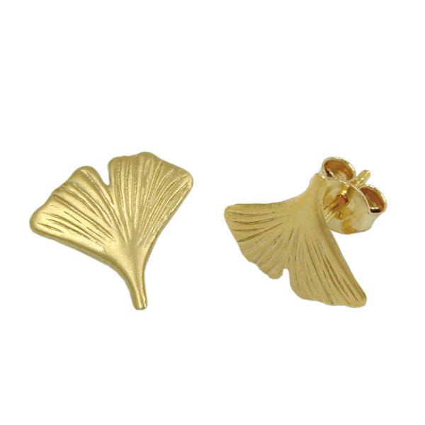 Stecker, 12mm Ginkgoblatt matt 8Kt GOLD
