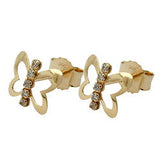 Stecker 6x8mm Schmetterling mit Zirkonias 9Kt GOLD
