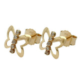 Stecker 6x8mm Schmetterling mit Zirkonias 9Kt GOLD