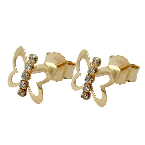 Stecker 6x8mm Schmetterling mit Zirkonias 9Kt GOLD