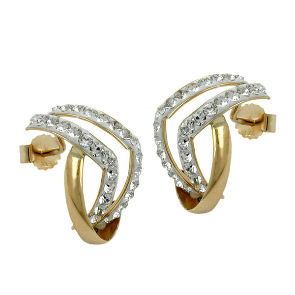Stecker 15x8mm Halbcreole mit Zirkonias 9Kt GOLD