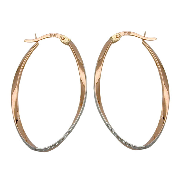 Creole 33x20mm oval geschwungen bicolor diamantiert 9Kt Rotgold