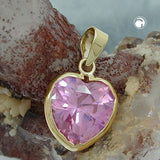 Anhänger, Zirkonia-Herz pink, 9Kt