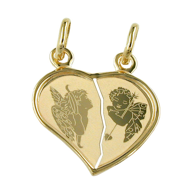 Anhänger Doppelanhänger Herz 20x18mm mit Engeln 14Kt GOLD