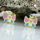Stecker 7mm Schmetterling pink-hellblau 9Kt GOLD