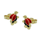 Stecker 9x9mm Marienkäfer schwarz-rot lackiert 9Kt GOLD