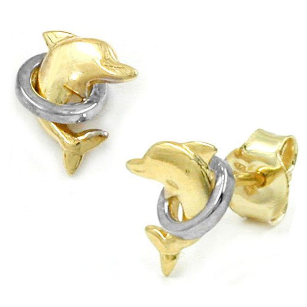 Stecker, Delfin mit Ring, 9Kt GOLD