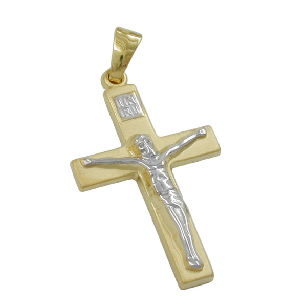 Anhänger, Kreuz mit Jesus bicolor, 14Kt