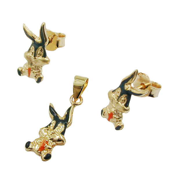 Bugs Bunny Ohrstecker & Anhänger im Set aus 9 Karat Gold