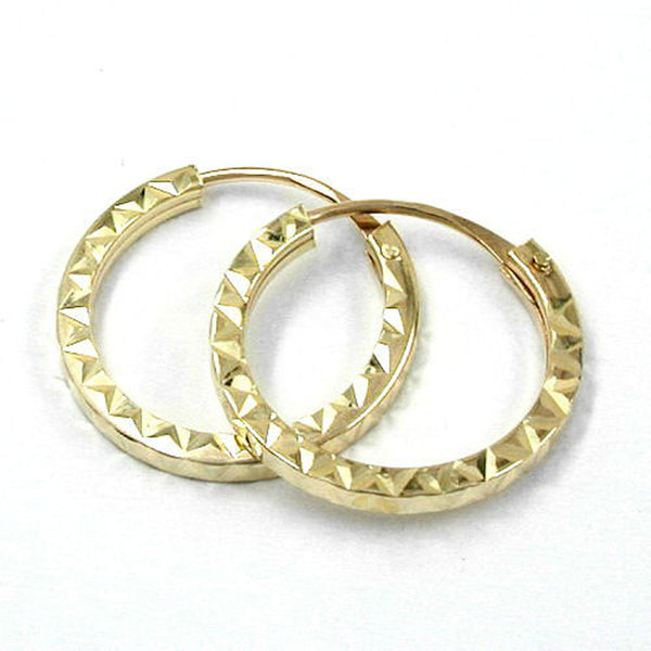 Creole, 15mm, Vierkant diamantiert 9Kt