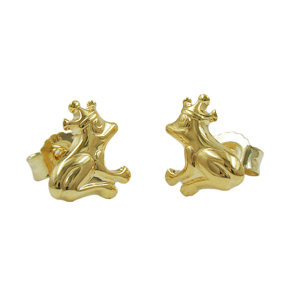 Stecker 8x7mm Frosch mit Krone glänzend 9Kt GOLD