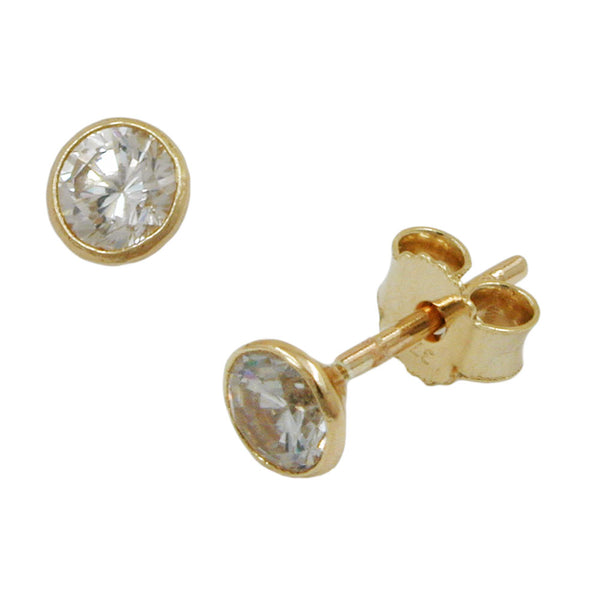 Stecker 4mm Zirkonia gefasst 9Kt GOld