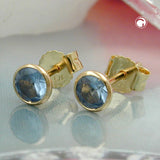 Stecker, 4mm synth. Aqua, 9Kt GOLD