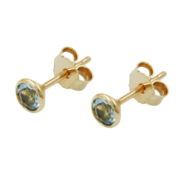 Stecker, 4mm synth. Aqua, 9Kt GOLD