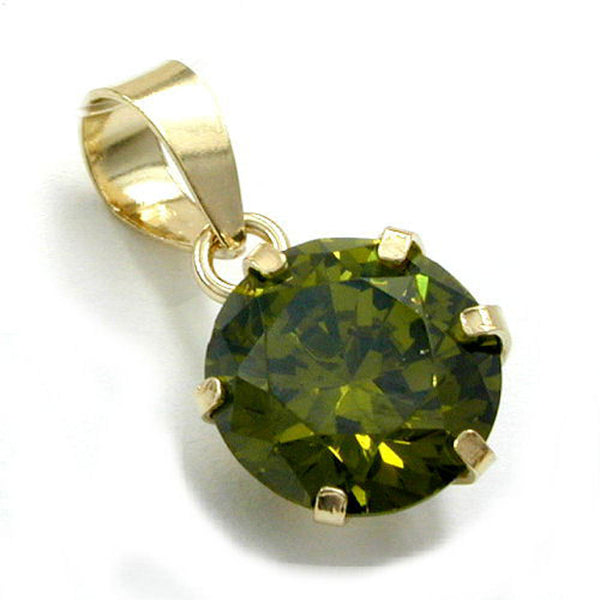 Anhänger, 8mm großer Zirkonia oliv, 9Kt