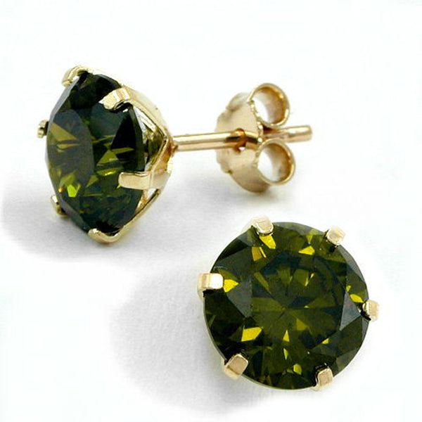 Stecker, 8mm Zirkonia oliv, 9Kt GOLD