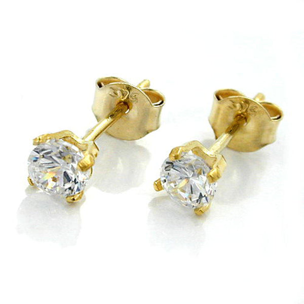 Stecker, 4mm Zirkonia, 9Kt GOLD