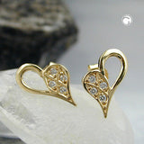 Stecker Herzform 4x Zirkonia 9Kt GOLD