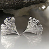 Stecker, 12mm Ginkgoblatt 9Kt Weißgold