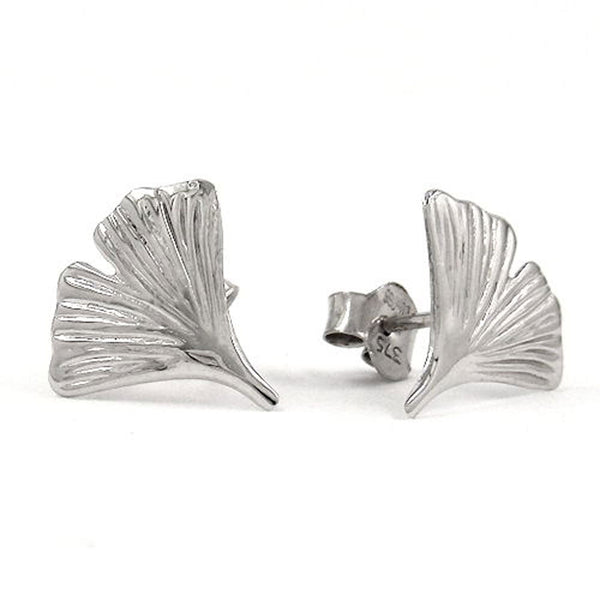 Stecker, 12mm Ginkgoblatt 9Kt Weißgold