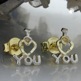 Stecker 8x7mm I LOVE YOU bicolor 9Kt GOLD