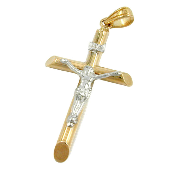 Anhänger 34x17mm Jesuskreuz bicolor mit Weißgold 9Kt GOLD