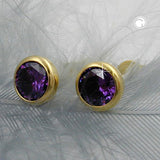 Stecker 5mm Zirkonia amethyst-gefärbt 14Kt GOLD