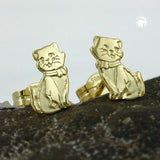 Stecker 8x5mm Katzen teil-mattiert 8Kt GOLD