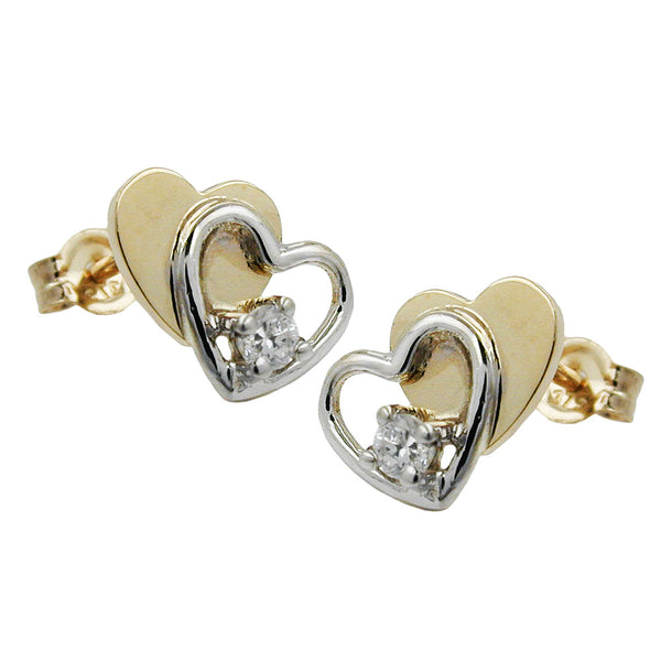 Stecker, Doppelherz bicolor, 9Kt GOLD