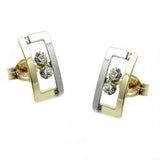 Stecker, bicolor, Zirkonia, 9Kt GOLD