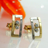 Stecker, bicolor, Zirkonia, 9Kt GOLD