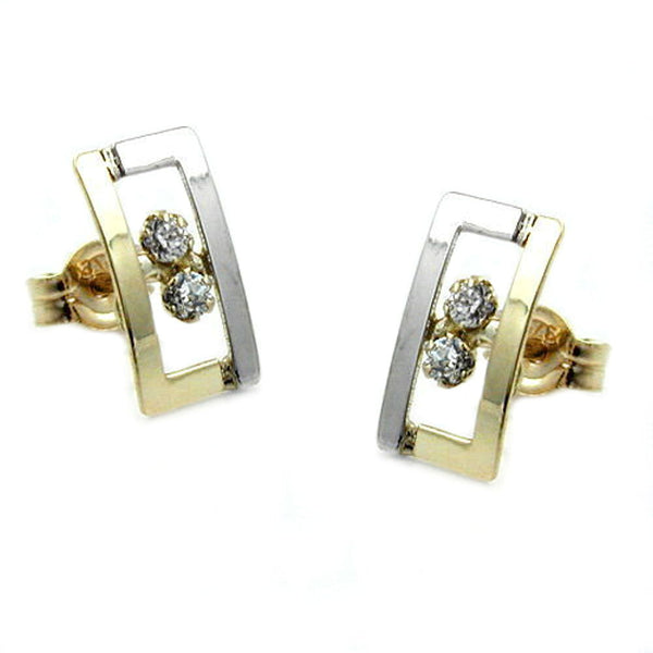 Stecker, bicolor, Zirkonia, 9Kt GOLD