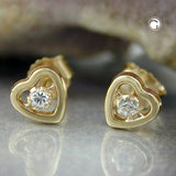 Stecker, Herz mit Zirkonia, 9Kt GOLD