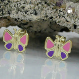 Stecker 7x8mm Schmetterling pink-lila 9Kt GOLD