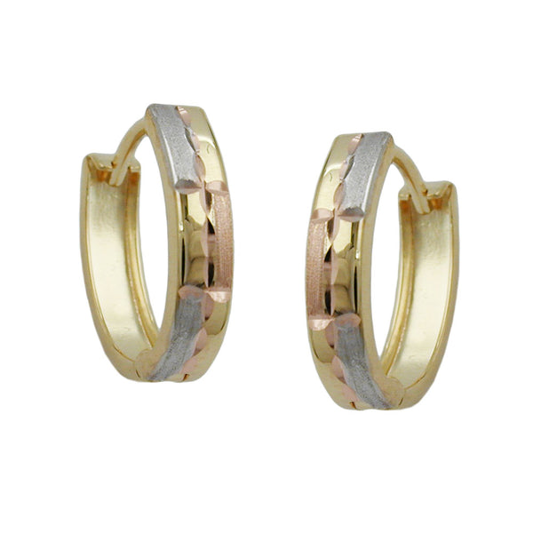 Creole 12x3mm Klappscharnier tricolor diamantiert 9Kt GOLD