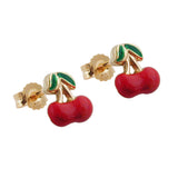 Stecker 8x7mm Kirschenpaar rot grün emailliert 9Kt GOLD