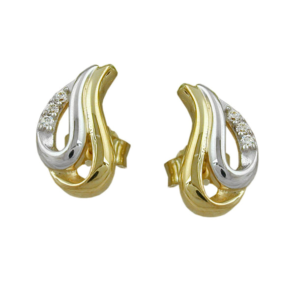 Stecker, bicolor, Zirkonia, 8Kt GOLD