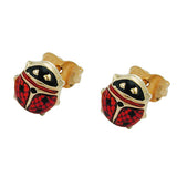 Stecker 7x7mm Marienkäfer rot-schwarz emailliert 9Kt GOLD