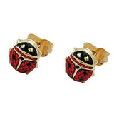 Stecker 7x7mm Marienkäfer rot-schwarz emailliert 9Kt GOLD