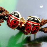 Stecker 7x7mm Marienkäfer rot-schwarz emailliert 9Kt GOLD