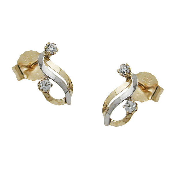 Stecker, bicolor, Zirkonia, 9Kt GOLD